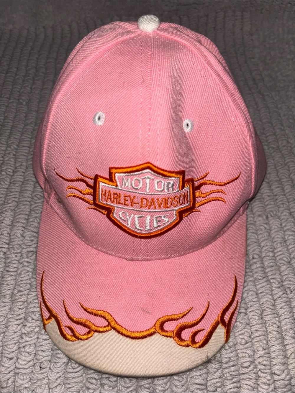Harley-Davidson Pink Cap with Orange Flame Embroidery